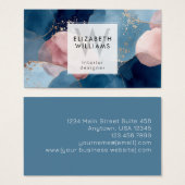 Blue Pink Gold Monogram Modern Business Card (正面&裏面)