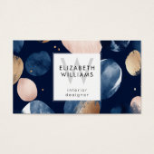 Blue Pink Gold Monogram Modern Business Card (正面)