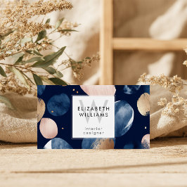 Blue Pink Gold Monogram Modern Business Card