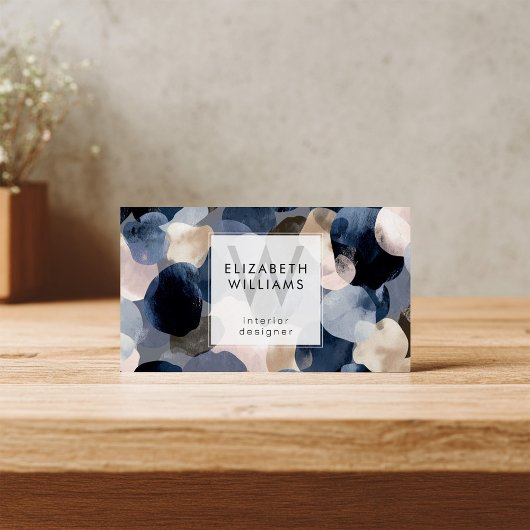 Blue Pink Gray Monogram Modern Business Card