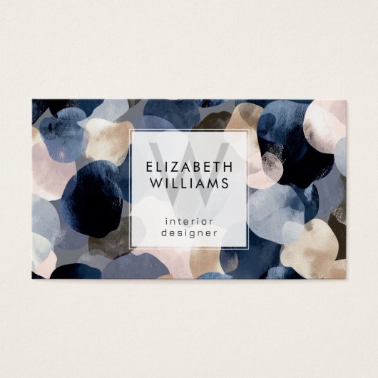 Blue Pink Gray Monogram Modern Business Card (正面)