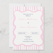 Blue pink Hand Written Pinstripe Whimsical Wedding 招待状 (正面)