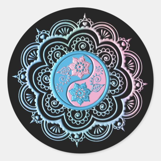 Blue & Pink Mandala ラウンドシール (正面)