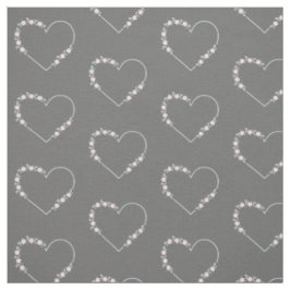 Blue & Pink Minimalist Floral Heart on Grey ファブリック