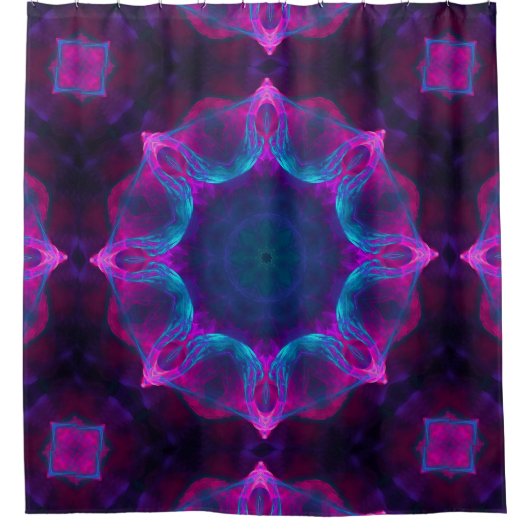 Blue & Pink Neon Dark Kaleidoscope Gradient シャワーカーテン (正面)