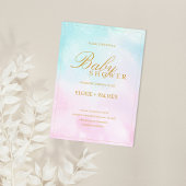 Blue Pink Ombre Gender Neutral Reveal Baby Shower 招待状