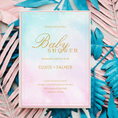 Blue Pink Ombre Gender Neutral Reveal Baby Shower 招待状