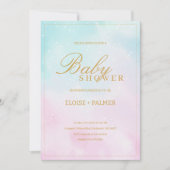 Blue Pink Ombre Gender Neutral Reveal Baby Shower 招待状 (正面)