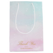 Blue Pink Ombre Gender Reveal Baby Shower Thank ミディアムペーパーバッグ (正面)