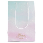Blue Pink Ombre Gender Reveal Baby Shower Thank ミディアムペーパーバッグ (裏面)