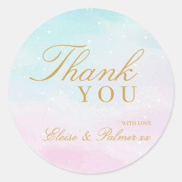 Blue Pink Ombre Gender Reveal Baby Shower Thank ラウンドシール