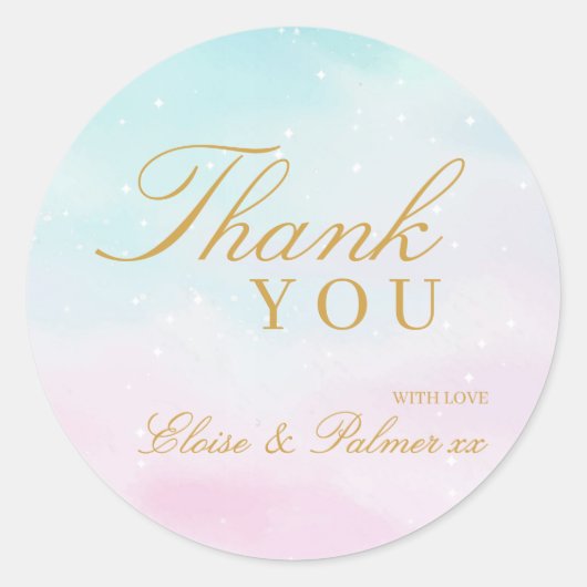 Blue Pink Ombre Gender Reveal Baby Shower Thank ラウンドシール (正面)