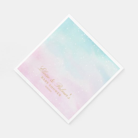 Blue Pink Ombre Gender Reveal Baby Shower Welcome スタンダードランチョンナプキン (角)