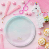 Blue Pink Ombre Gender Reveal Baby Shower Welcome ペーパープレート (パーティー)