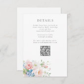 Blue & Pink Pastel Floral QR Wedding Details エンクロージャーカード (正面/裏面)