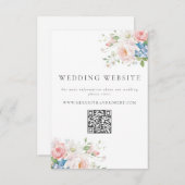 Blue & Pink Pastel Floral QR Wedding Website エンクロージャーカード (正面/裏面)
