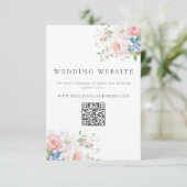 Blue & Pink Pastel Floral QR Wedding Website エンクロージャーカード (スタンド正面)