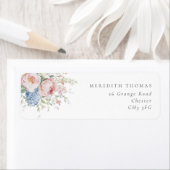 Blue & Pink Pastel Floral Wedding Return Address ラベル (インサイチュ)
