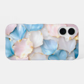 Blue Pink Petal Gold Edge iPhone 16ケース (裏面横)