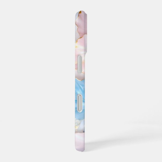 Blue Pink Petal Gold Edge iPhone 16ケース (右側面)