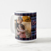 Blue Pink Plaid 1-Photo Custom Holiday Gift Script コーヒーマグカップ (正面左)