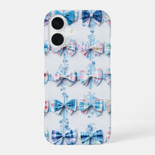 Blue & Pink Plaid Ribbons Preppy Phone Case iPhone 16ケース
