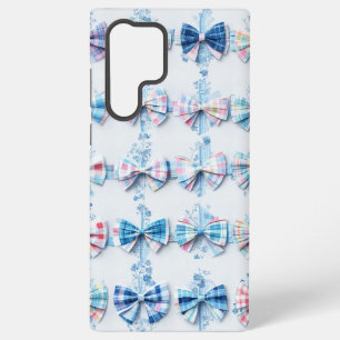 Blue & Pink Plaid Ribbons Preppy Phone Case Samsung Galaxy S22 Ultraケース