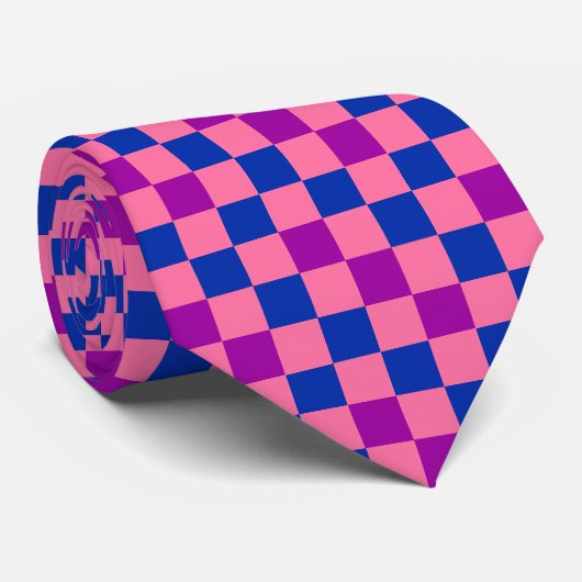 Blue Pink Purple Checkered Pattern Design  ネクタイ (ロール)