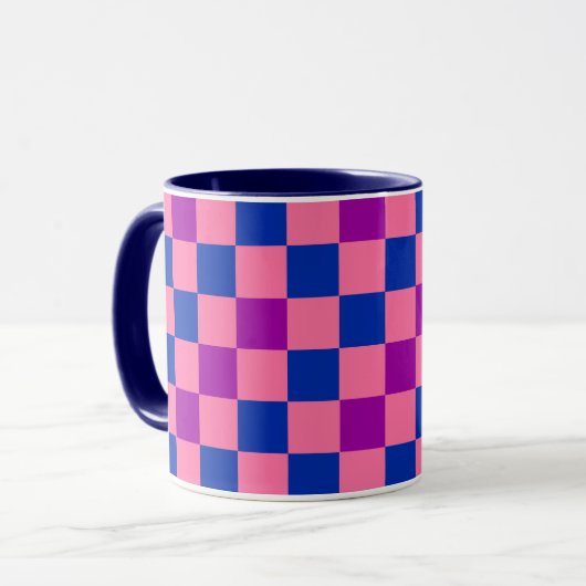Blue Pink Purple Checkered Pattern Design  マグカップ (正面左)