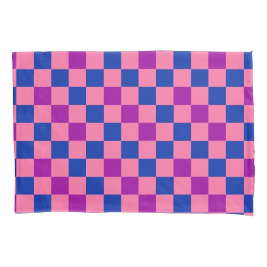 Blue Pink Purple Checkered Pattern Design  枕カバー (正面)