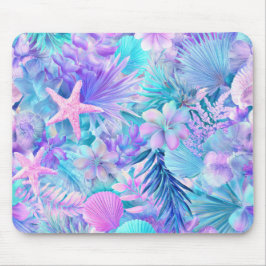 BLUE PINK PURPLE UNDERSEA PLANTS & SEASHELLS マウスパッド