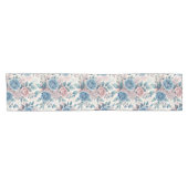 Blue & Pink Rose Pattern on Soft Pinkish-White ショートテーブルランナー (横)
