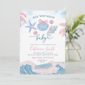 Blue Pink Sea You soon Baby shower Invitation 招待状 (スタンド正面)