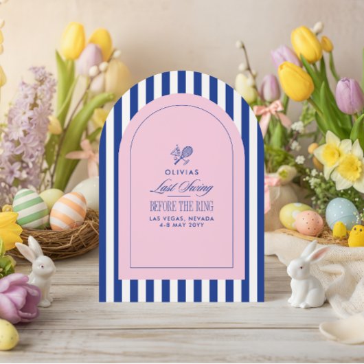 Blue & pink tennis bachelorette itinerary invitat 招待状