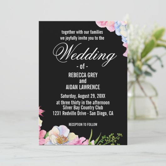 Blue Pink Watercolor Flowers Wedding  招待状 (スタンド正面)