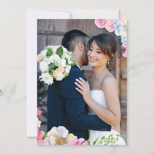 Blue Pink Watercolor Flowers Wedding  招待状 (裏面)