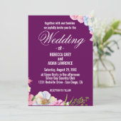 Blue Pink Watercolor Flowers Wedding  招待状 (スタンド正面)