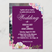 Blue Pink Watercolor Flowers Wedding  招待状 (正面/裏面)