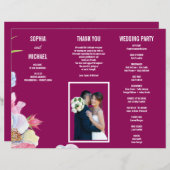 Blue Pink Watercolor Flowers Wedding Program Flyer (正面/裏面)