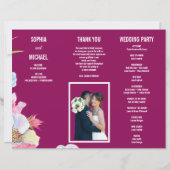 Blue Pink Watercolor Flowers Wedding Program Flyer (正面)