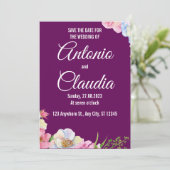 Blue Pink Watercolor Flowers Wedding Save The Date 招待状 (スタンド正面)