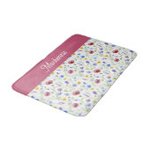Blue Pink Watercolor Wildflower Monogram バスマット (アングル)