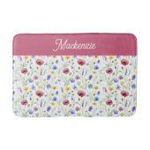 Blue Pink Watercolor Wildflower Monogram バスマット (正面)