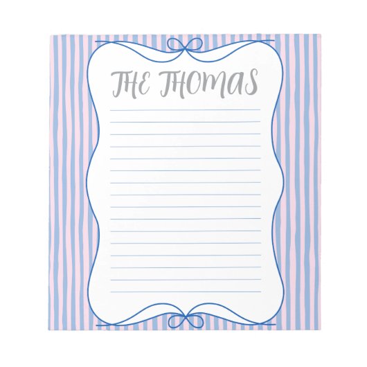 Blue Pink White Cute Personalized Notepad ノートパッド (正面)