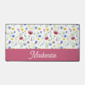Blue Pink Wildflower Botanical Custom Name  デスクマット (正面)
