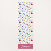 Blue Pink Wildflower Botanical Custom Name ヨガマット (正面)