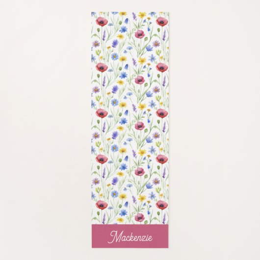 Blue Pink Wildflower Botanical Custom Name  ヨガマット (正面)