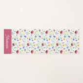 Blue Pink Wildflower Botanical Custom Name ヨガマット (正面(横))