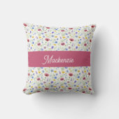 Blue Pink Wildflower Botanical Monogram Name クッション (正面)