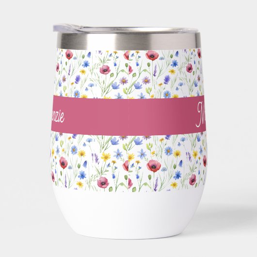 Blue Pink Wildflower Watercolor Monogram Name (右面)